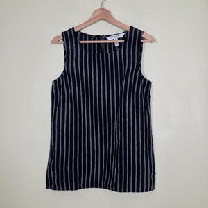 Ellen Tracy Linen Top Women S Blue Navy Stripes Sleeveless Coastal Preppy Boho